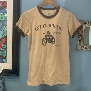 L Suavecita tan and brown t-shirt